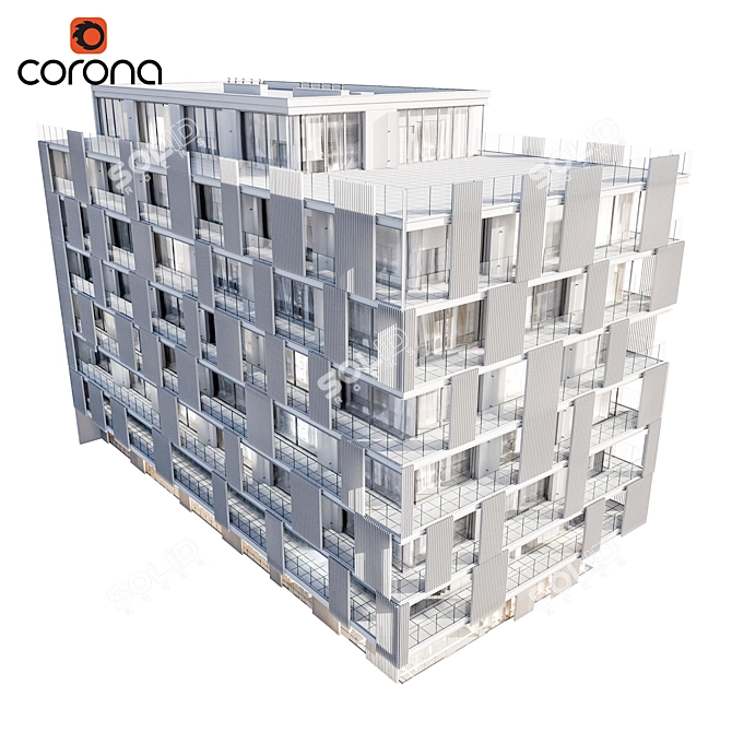 Modern Residential Building 3D Model 3D model image 4