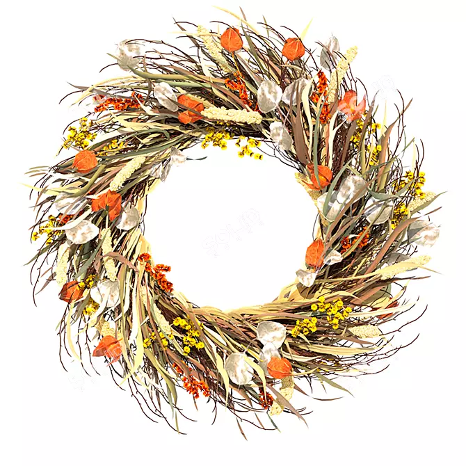 Autumn Harvest Dried Flower Wreath 3D model image 1