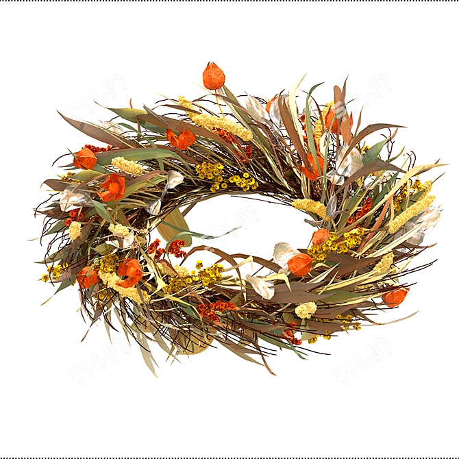 Autumn Harvest Dried Flower Wreath 3D model image 5