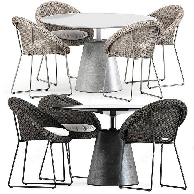 Sleek Rock Table & GiGi II Chair Set 3D model image 1