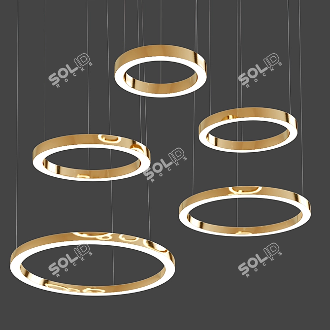 Sleek Metal Ring Chandelier 3D model image 2