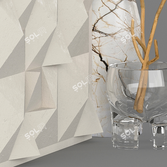 Elegant Decorative Set with Frame, Bottle Sculpture, and Vase 3D model image 2