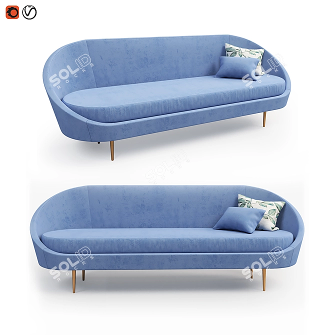 Elegant Blue Velvet Curved Sofa 3D model image 1