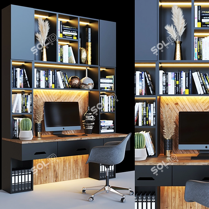 Sleek Black Office Set 3D model image 1