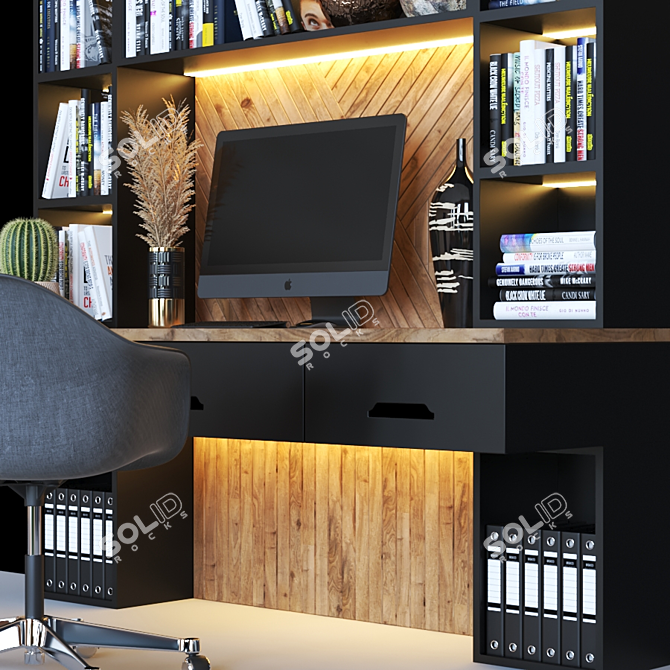 Sleek Black Office Set 3D model image 3