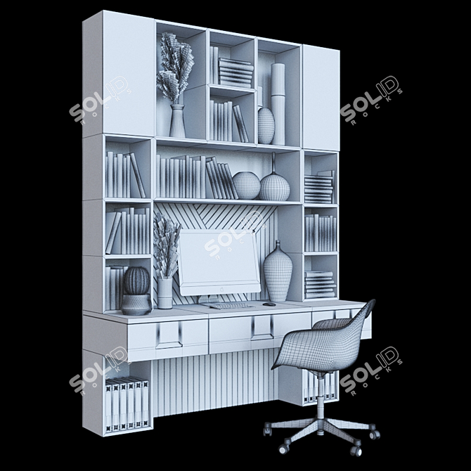 Sleek Black Office Set 3D model image 4