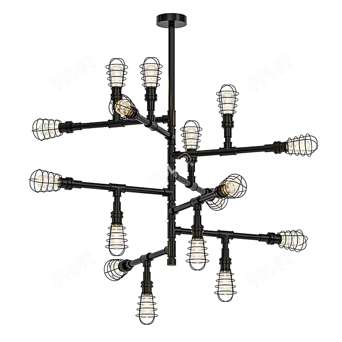 Industrial Conduit Chandelier 3D model image 1