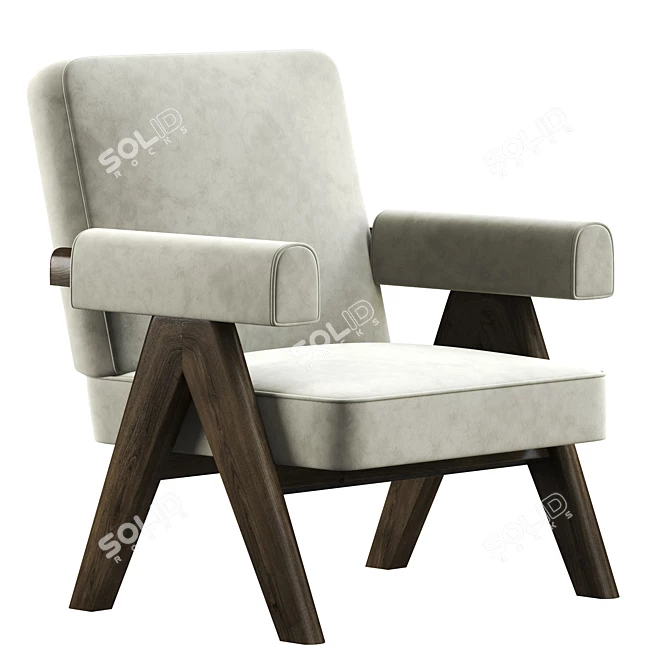 Pierre Jeanneret PJ 01 Cream Velvet Lounge Chair 3D model image 1