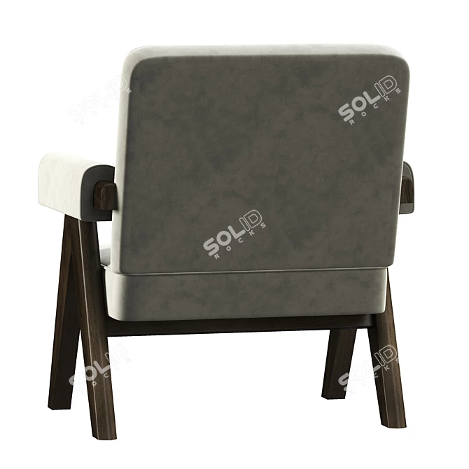 Pierre Jeanneret PJ 01 Cream Velvet Lounge Chair 3D model image 4