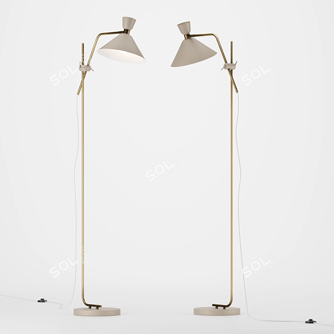 Vintage Brass Zoticus Floor Lamp 3D model image 3