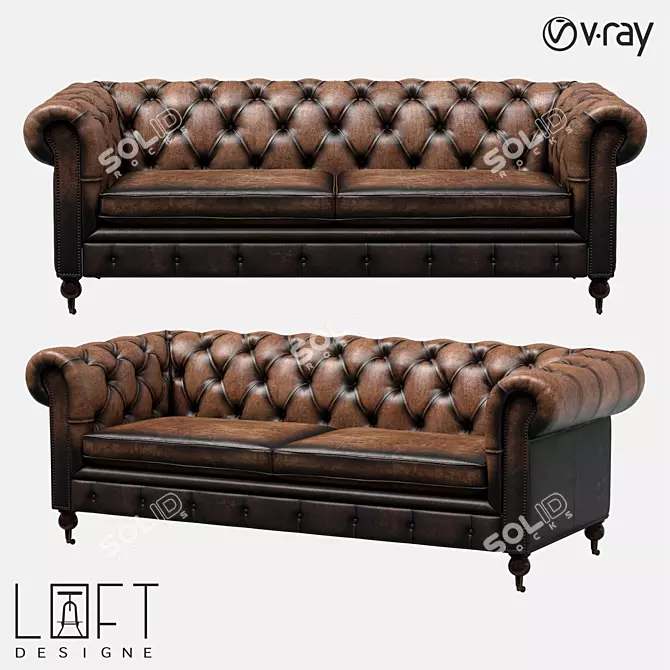 Modern Leather Sofa with Metal Accents 3D model image 1