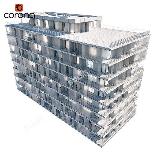 Modern Residential Building 3D Model 3D model image 4