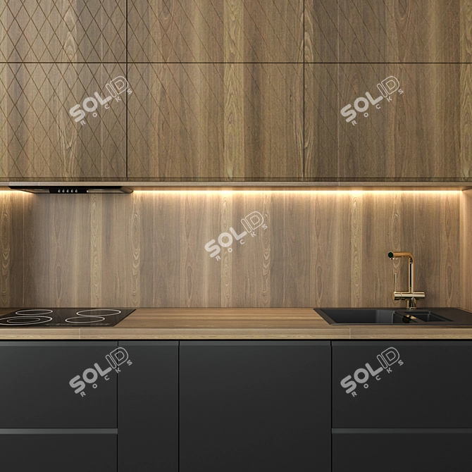 Title: Modern Compact Kitchen with Wooden Accent 3D model image 3