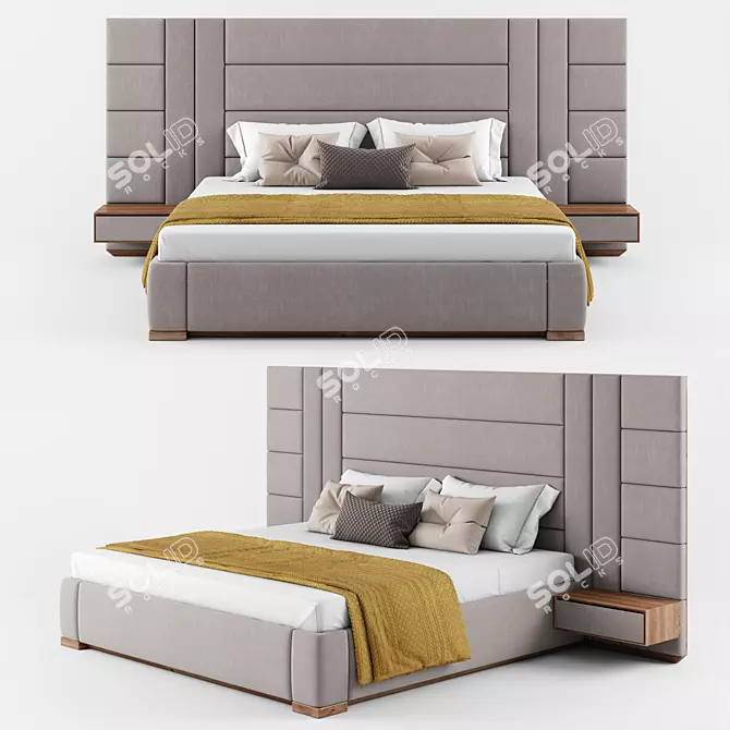 Premium XL Bed Set with Walnut Details 3D model image 1