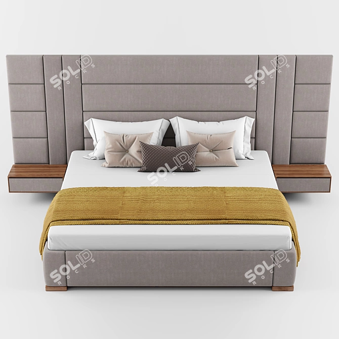 Premium XL Bed Set with Walnut Details 3D model image 2