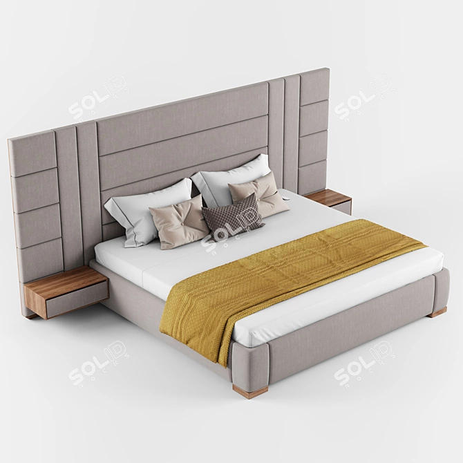 Premium XL Bed Set with Walnut Details 3D model image 3