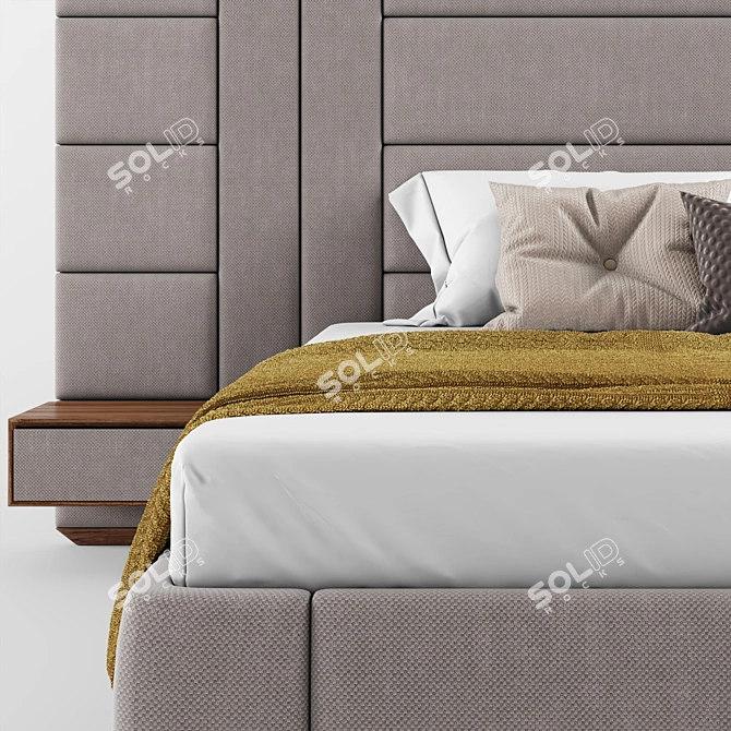 Premium XL Bed Set with Walnut Details 3D model image 4