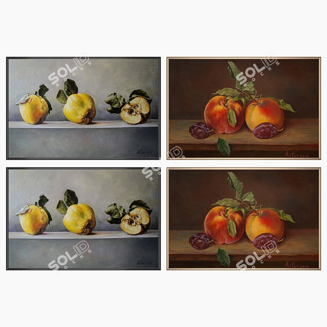 Modern Wall Art Set with 2 Paintings 3D model image 2