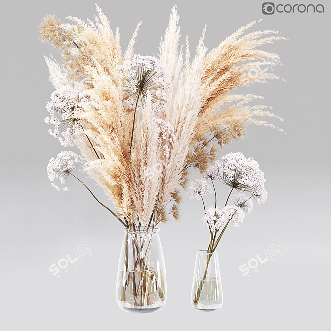 Elegant Dry Flower Arrangement 3D model image 1