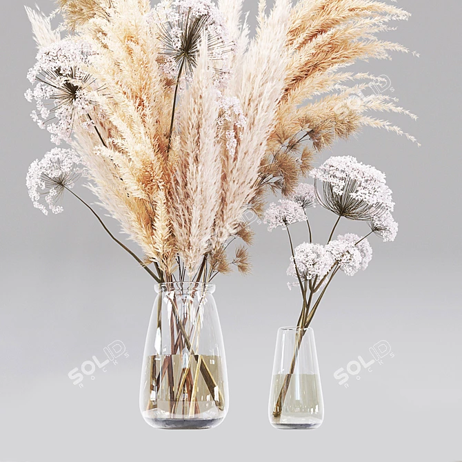 Elegant Dry Flower Arrangement 3D model image 3