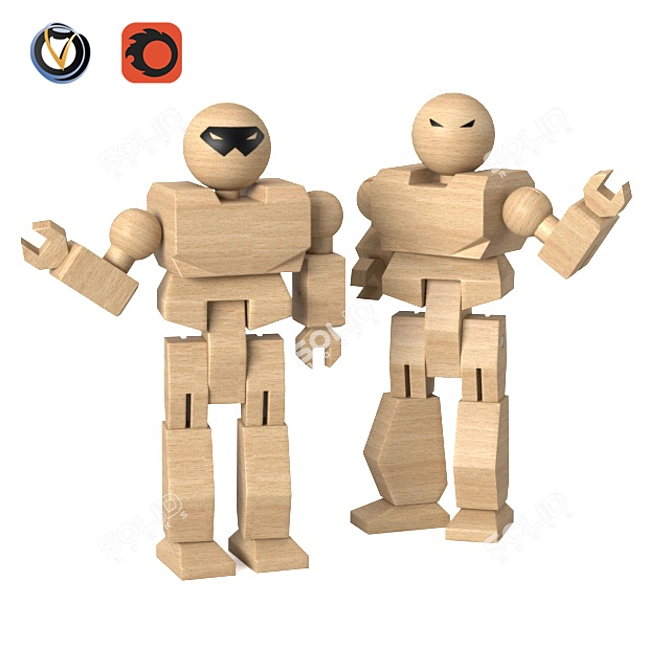 Wooden Robot Toy 3D model image 1