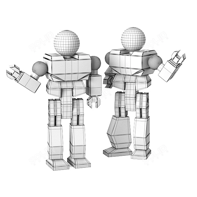 Wooden Robot Toy 3D model image 3