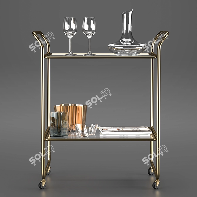 Stylish Bar Cart: Accessories Included 3D model image 1