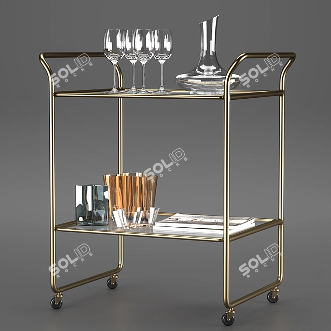 Stylish Bar Cart: Accessories Included 3D model image 5