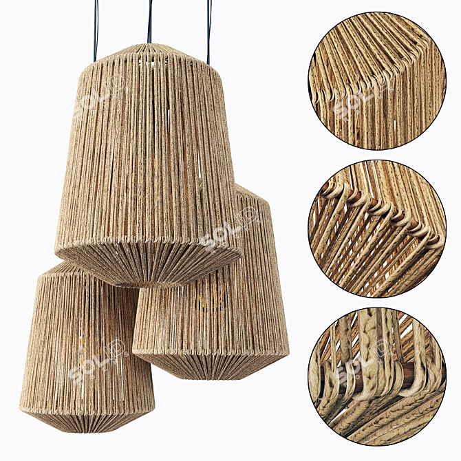 Rattan Barrel Lamp: Rustic Wood Rotang Wicker 3D model image 2