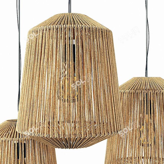 Rattan Barrel Lamp: Rustic Wood Rotang Wicker 3D model image 4