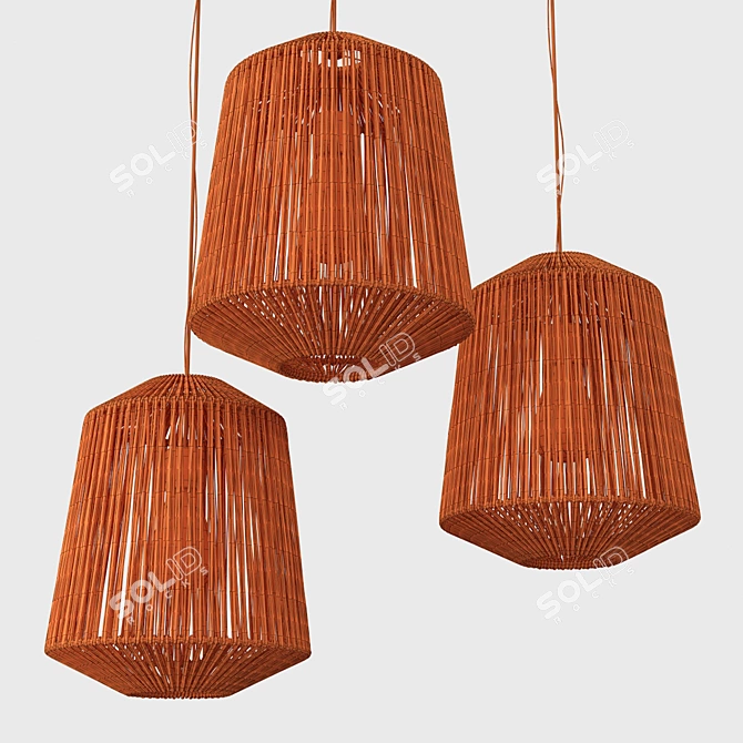 Rattan Barrel Lamp: Rustic Wood Rotang Wicker 3D model image 5