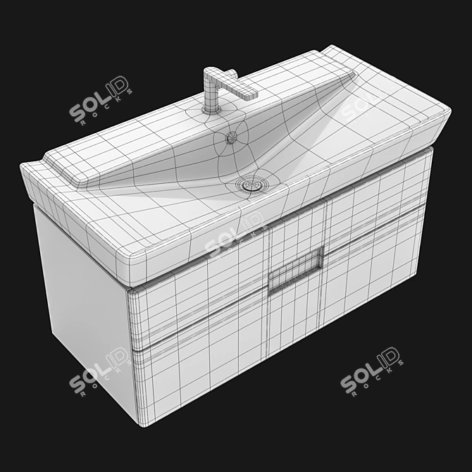 Jacob Delafon Reve 100cm: Wall-Hung Washbasin with Vanity Unit 3D model image 5