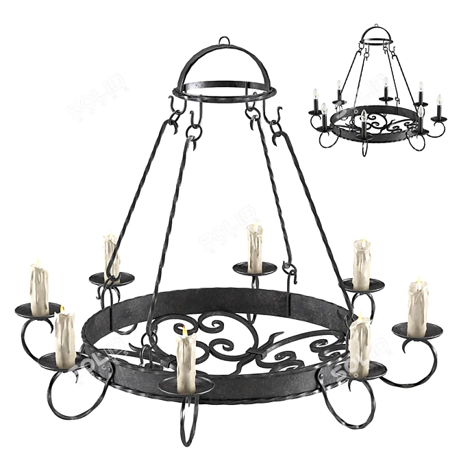 Spanish Style Wrought Iron Chandelier 3D model image 1