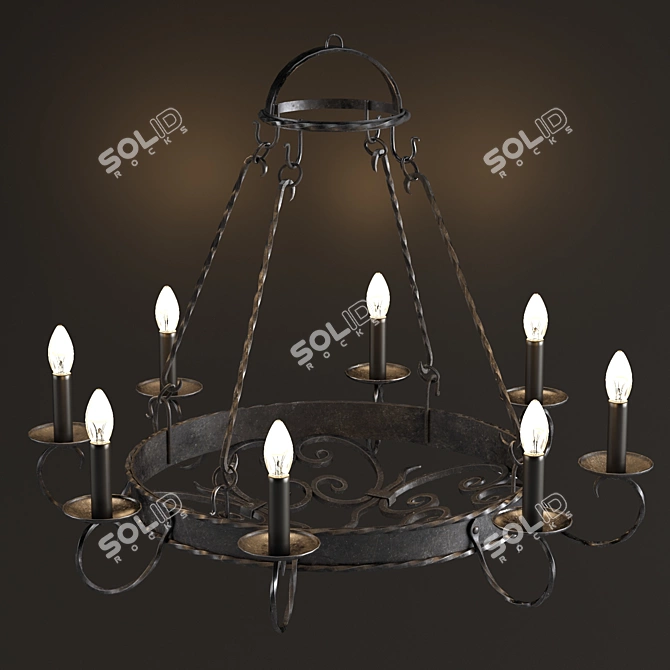 Spanish Style Wrought Iron Chandelier 3D model image 3