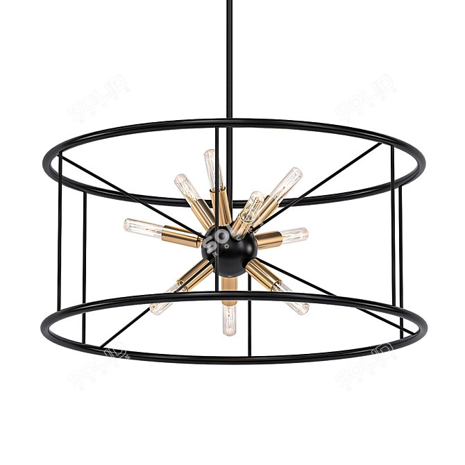 Elegant Black 9-Light Pendant 3D model image 1