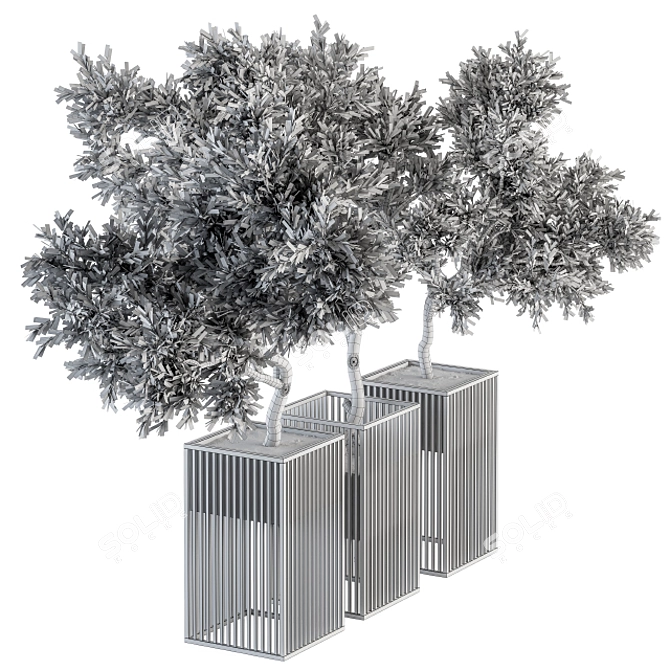 Metal Pot Outdoor Plants Set 3D model image 5