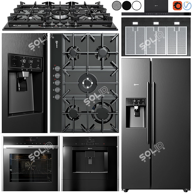 Neff Appliance Collection: Gas Cooktop, Refrigerator, Coffee Machine, Oven, Hood 3D model image 11