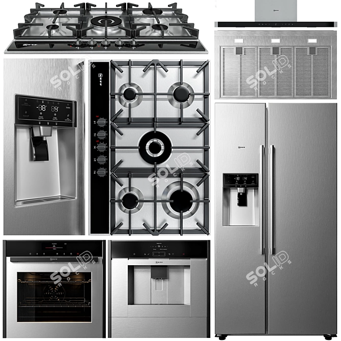 Neff Appliance Collection: Gas Cooktop, Refrigerator, Coffee Machine, Oven, Hood 3D model image 1