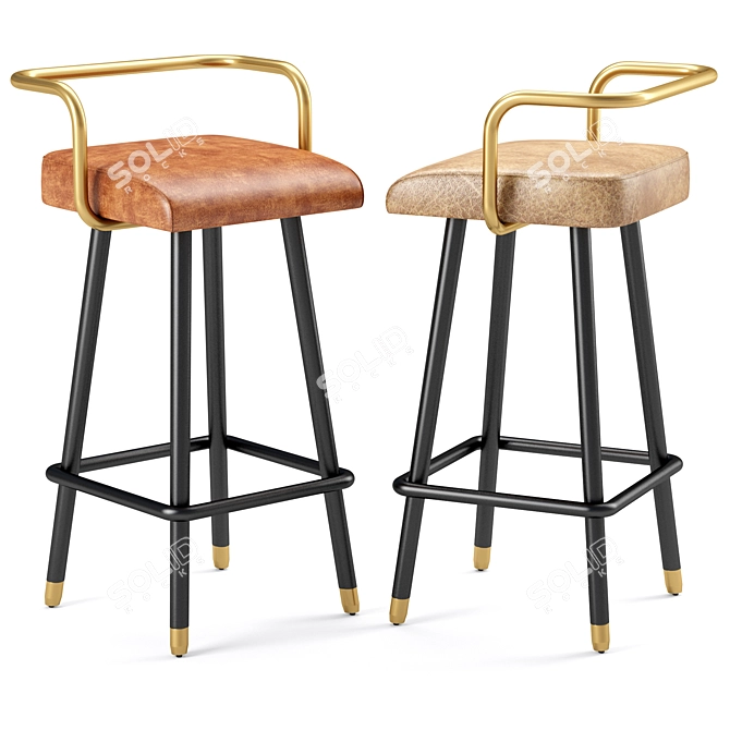 Modern Armrest-B Barstool: Stylish and Comfortable 3D model image 1