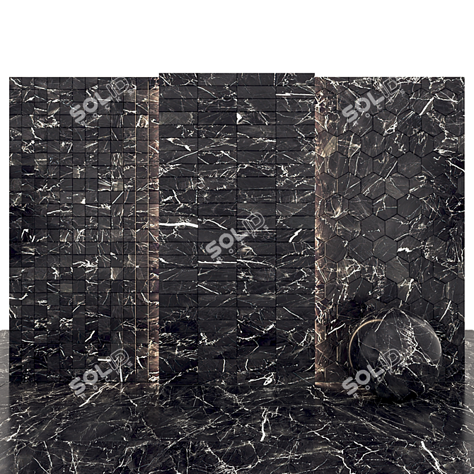 Sleek Gray Black Marble Tiles 3D model image 3