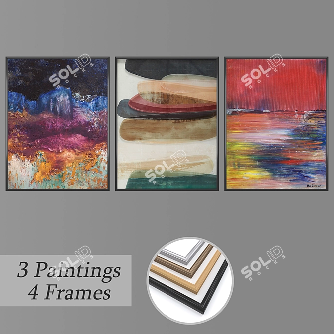 Elegant Wall Paintings Set 3D model image 1