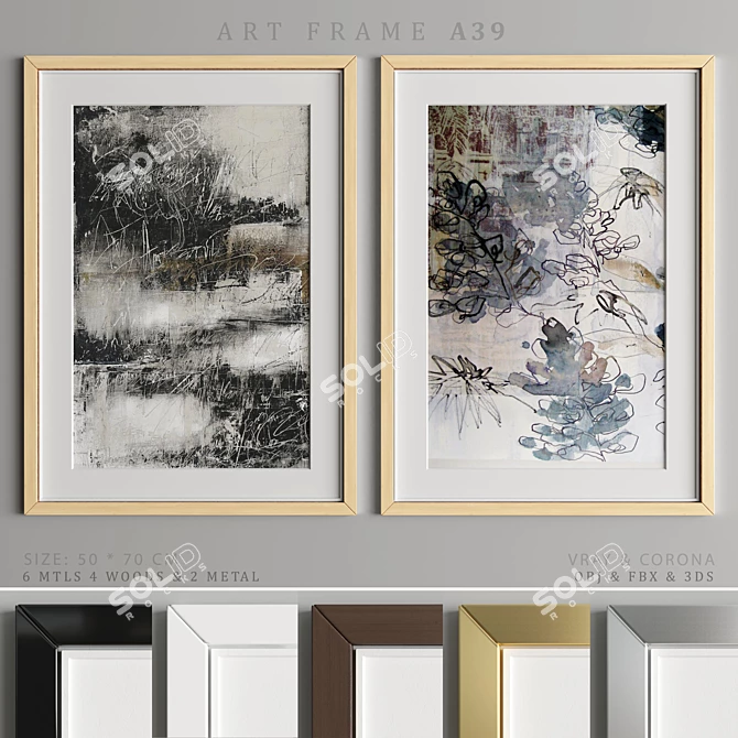 Modern Art Frame: A39 | 4 Woods & 2 Metals 3D model image 1