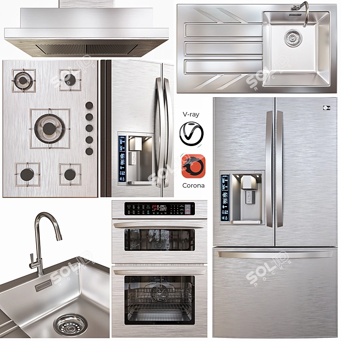 Modern Kitchen Appliance Set 3D model image 2