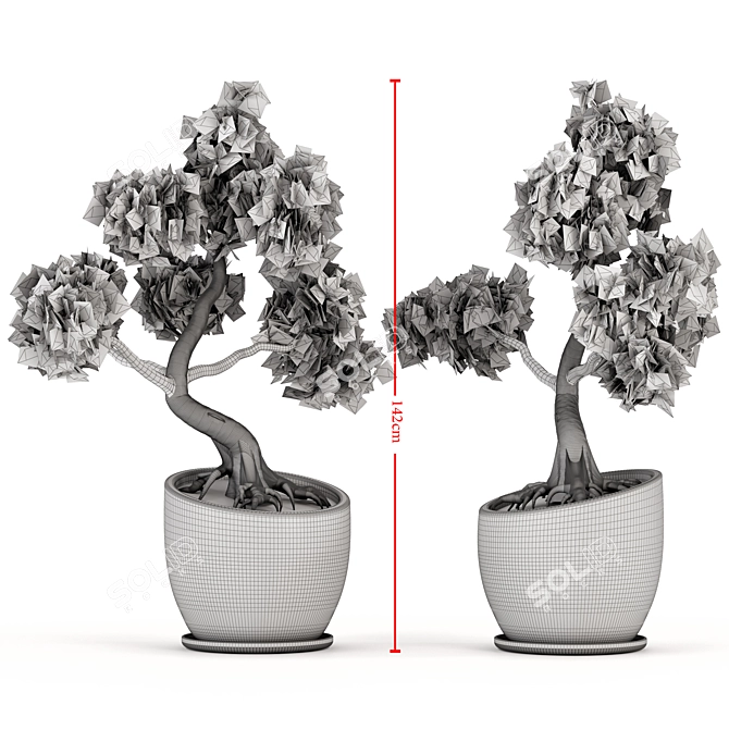 Zen Bonsai Tree Sculpture 3D model image 4