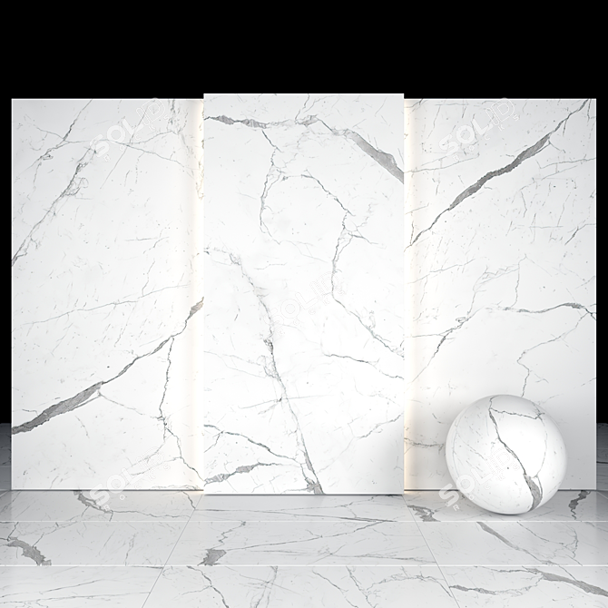 Elegant White Calacatta Tiles 3D model image 2