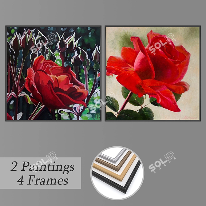 Modern Art Set: 2 Wall Paintings & 4 Frame Options 3D model image 1