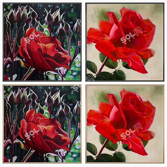 Modern Art Set: 2 Wall Paintings & 4 Frame Options 3D model image 2