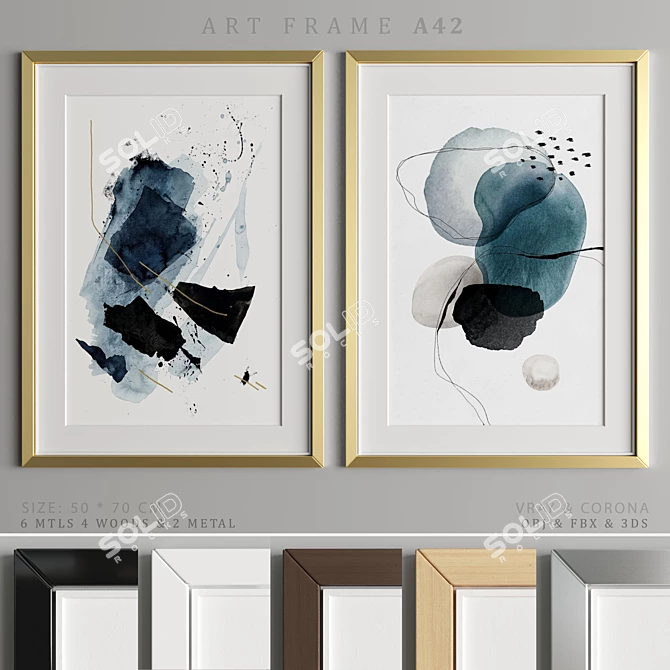 Modern Art Frame A42: 2 Frames, 6 Materials, 50 * 70 cm 3D model image 1