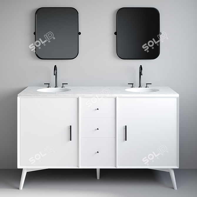 Mid-Century Bath Duo: Console, Faucet, Mirror 3D model image 1