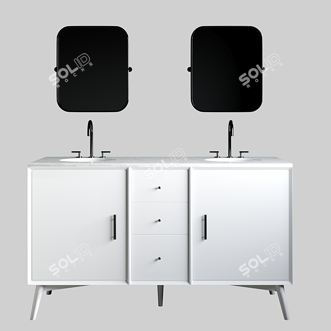 Mid-Century Bath Duo: Console, Faucet, Mirror 3D model image 2